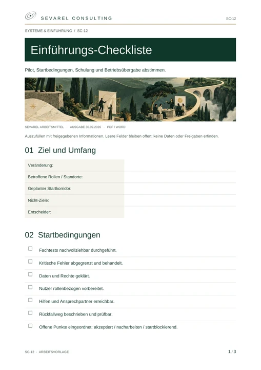Titelseite: Einführungs-Checkliste
