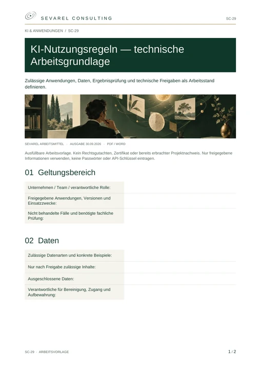 Titelseite: KI-Nutzungsregeln — technische Arbeitsgrundlage