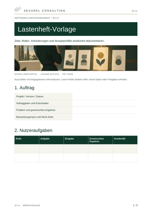 Titelseite: Lastenheft-Vorlage