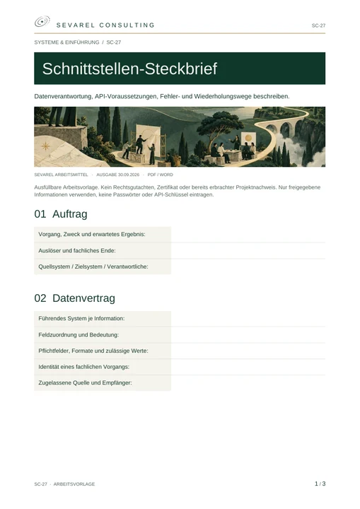 Titelseite: Schnittstellen-Steckbrief