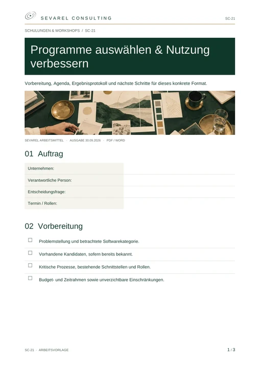 Titelseite: Programme auswählen & Nutzung verbessern · Arbeitsblatt